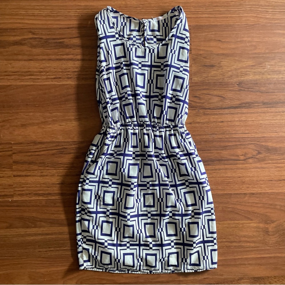 Pink Blush Geometric Pattern Cinched Waist Lined Dress